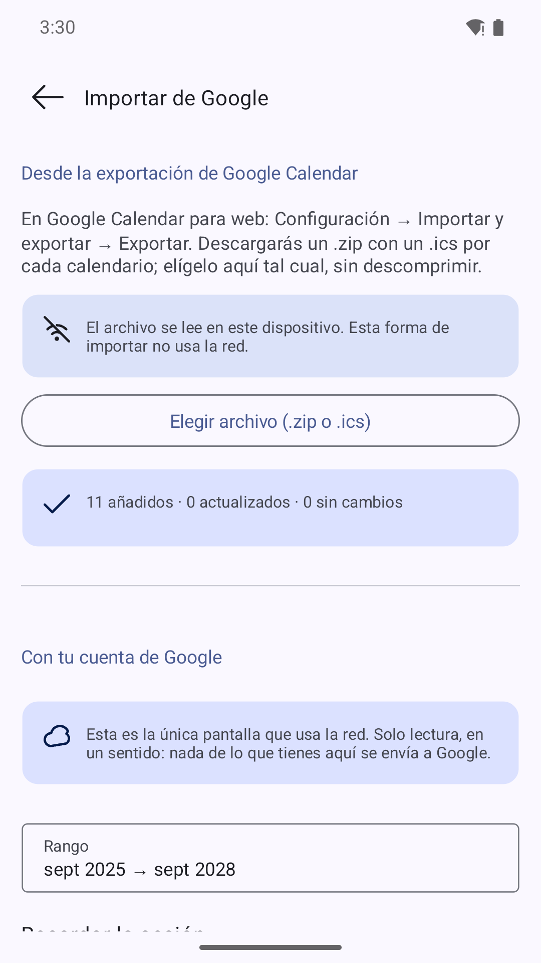 Importa o teu Google Calendar