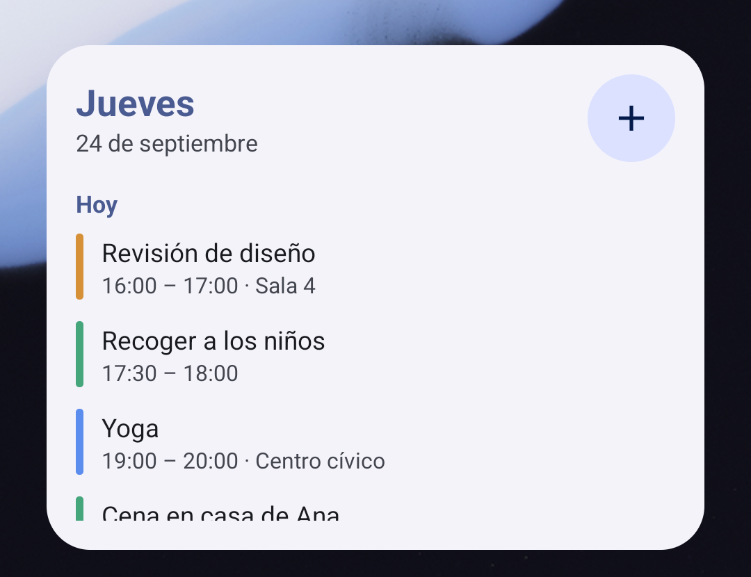 Widgets na pantalla de inicio